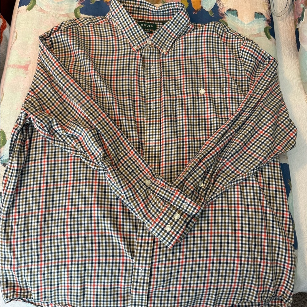 Orvis Men’s XXL Long-Sleeve Button-Down Plaid Shirt
